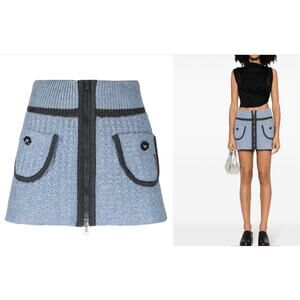 CORMIO Blue Gray Mini Skirt Cotton Wool Knit Two-Way Zip Straight Hem NEW Sz 40